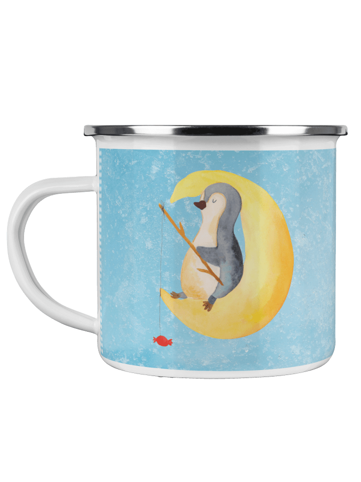 Tasse Emaille Pinguin Mond ohne Spruch in Eisblau