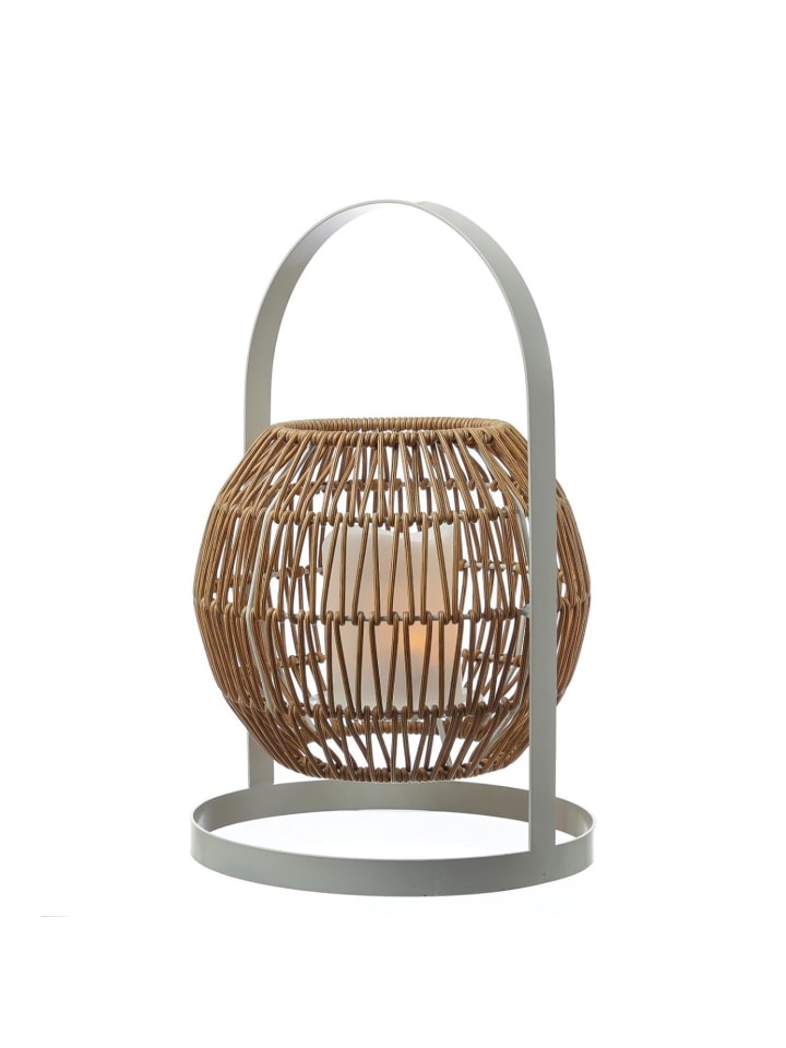 LED Solar Laterne mit Kerze in Rattan Optik H: 37cm in weiß, braun