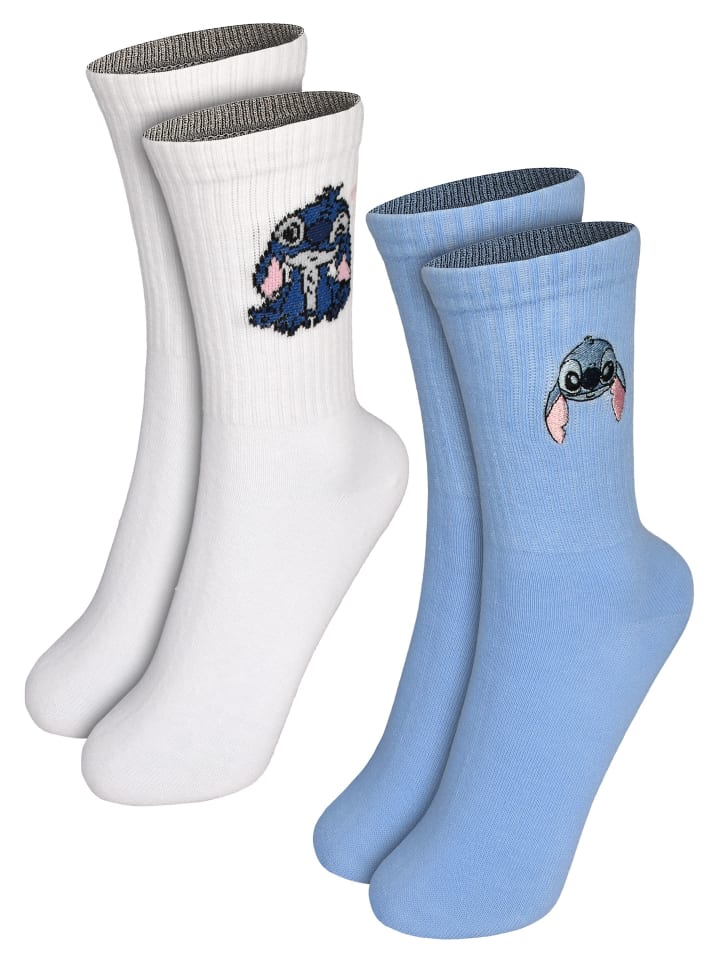 2er Pack Disney Lilo & Stitch Socken STITCH Sneaker Strümpfe in blau/weiß