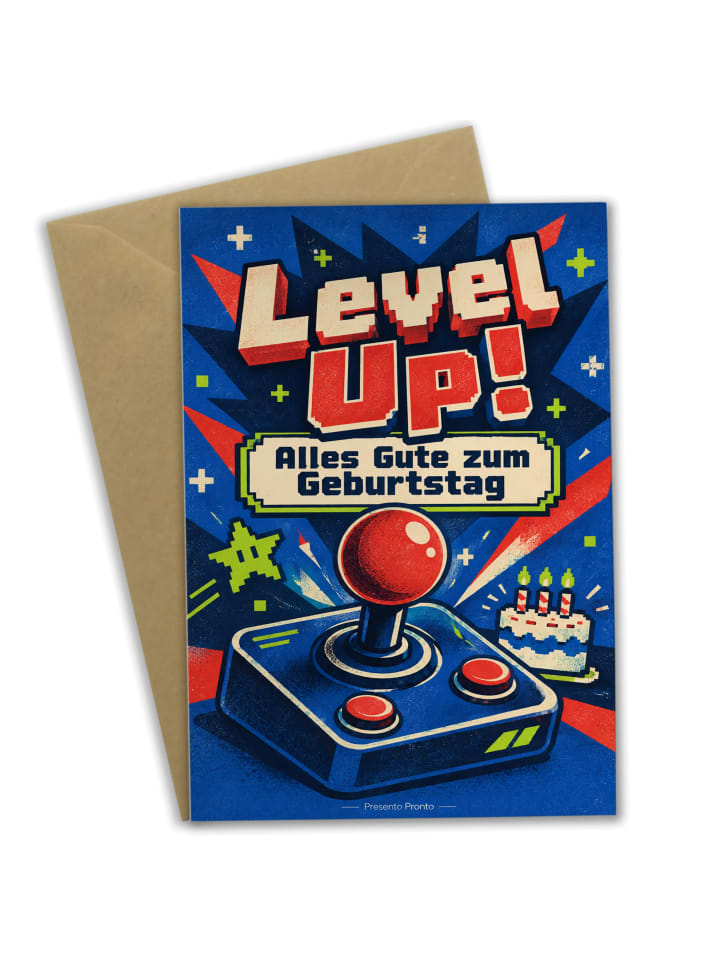 Glückwunschkarte Geburtstag Joystick retro Desi... in Weiß