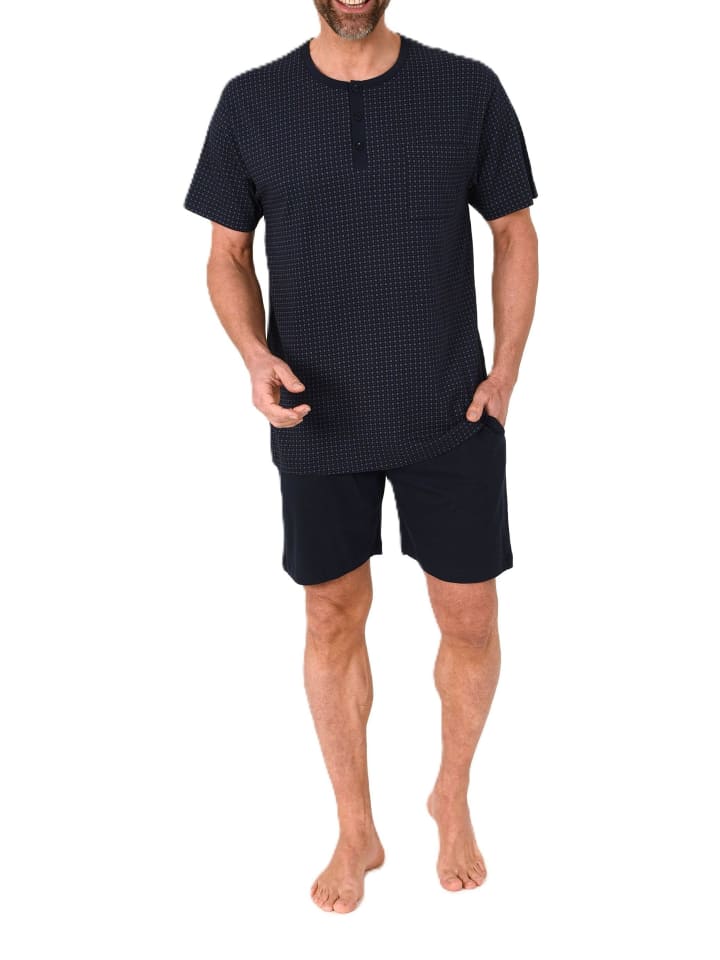 Kurzarm Schlafanzug Shorty Pyjama print Übergröße in marine