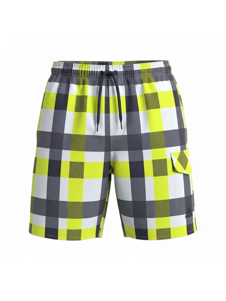 Badeshorts Y Check in Gelb/Grau/Weiß
