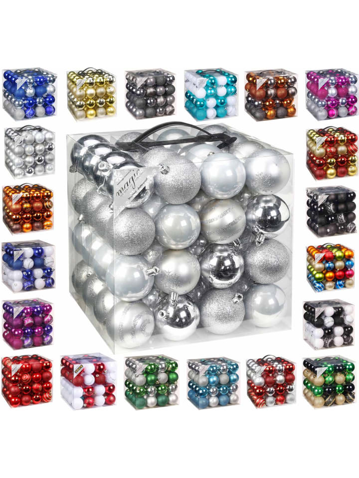 64x Kunststoff Christbaumkugeln 6cm Kugeln in Silber