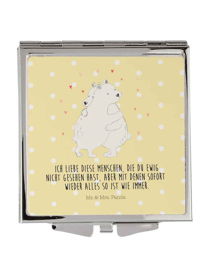 Taschenspiegel klappbar Eisbär Umarmen mit Spruch in Gelb Pastell