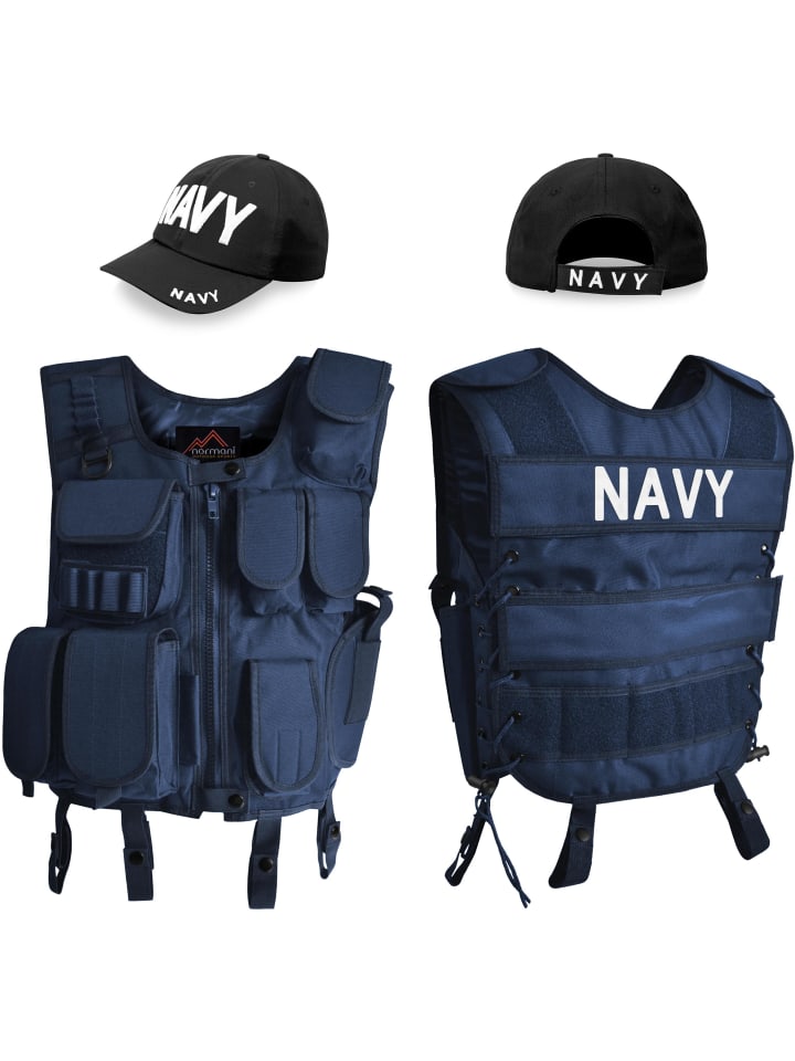 Kostüm bestehend aus Weste, Patch und Cap in NAVY