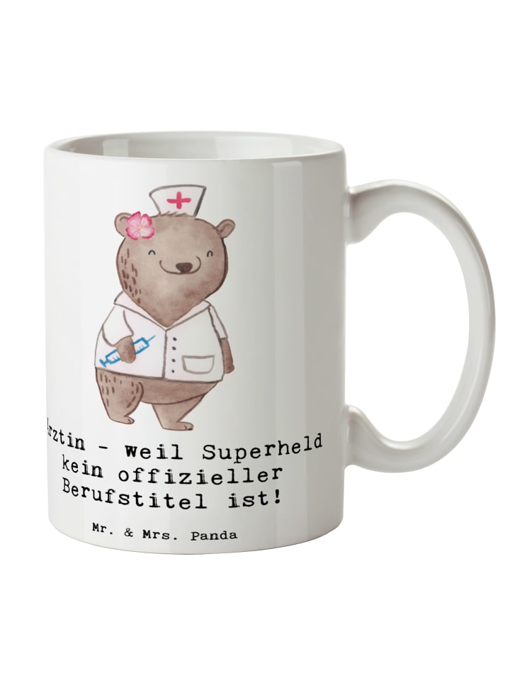 Becher Ärztin Superheld mit Spruch in Weiß