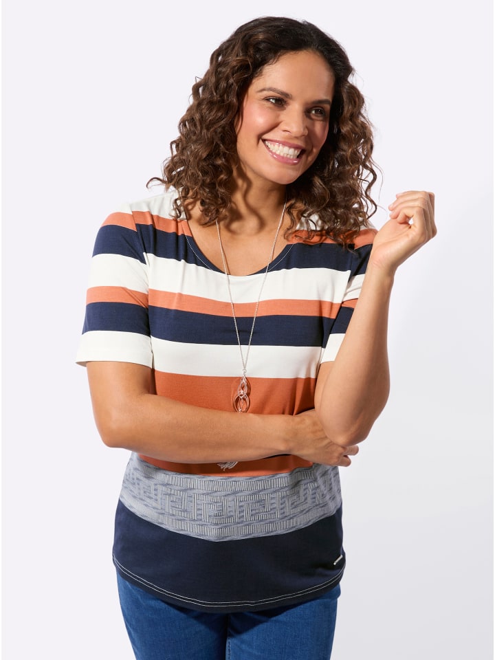 Kurzarm-Shirt in papaya-marine-bedruckt