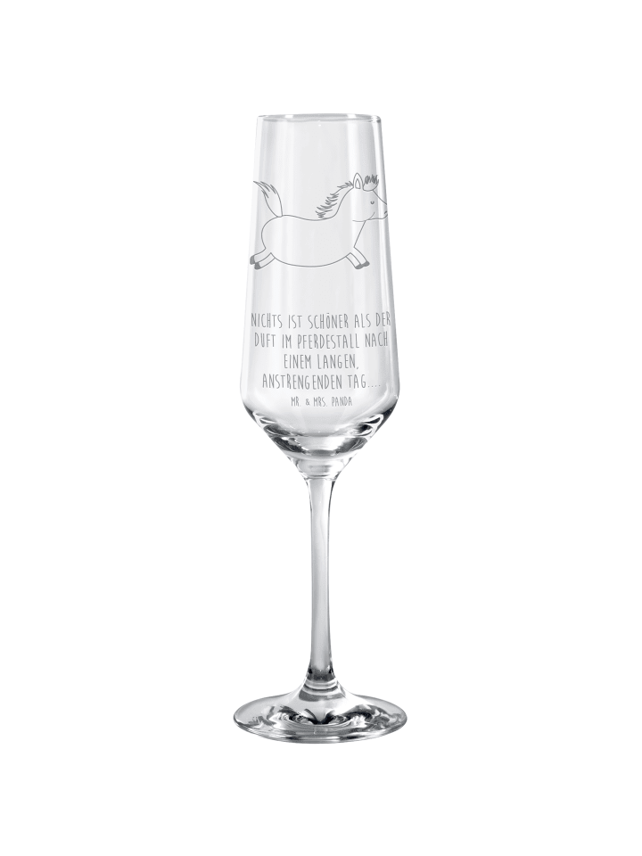 Champagnerglas Pferd Springen mit Spruch in Transparent