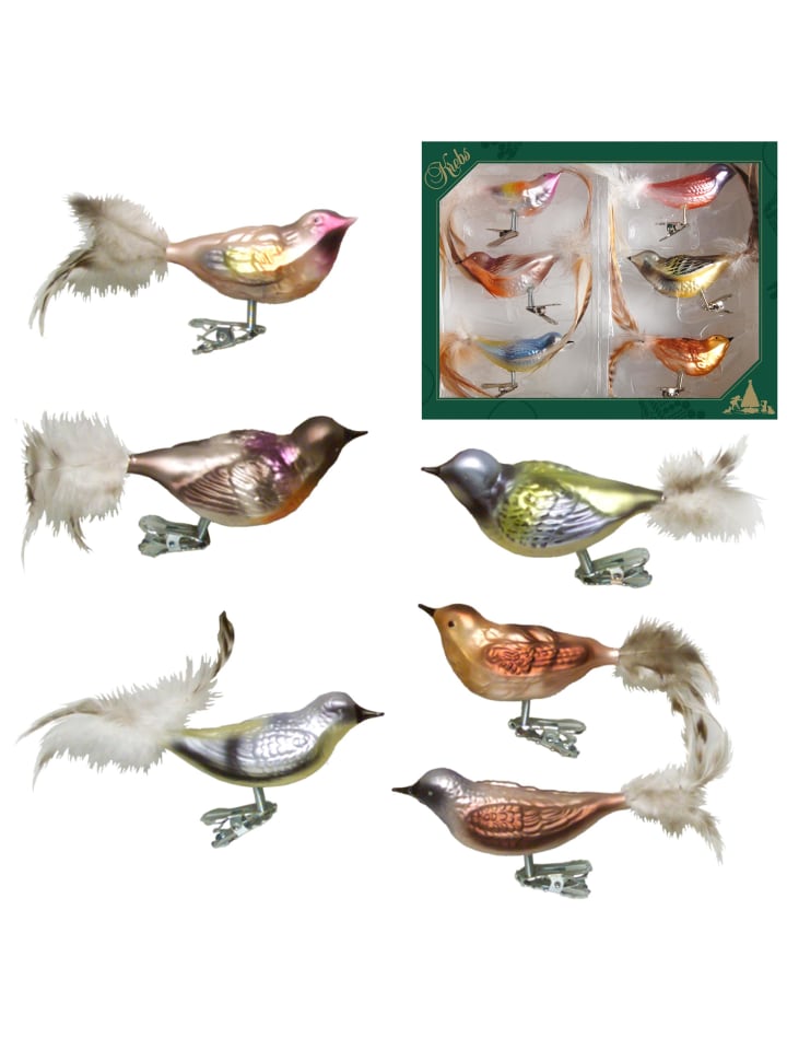 6er-Set: Baumschmuck-Vögel in Bunt