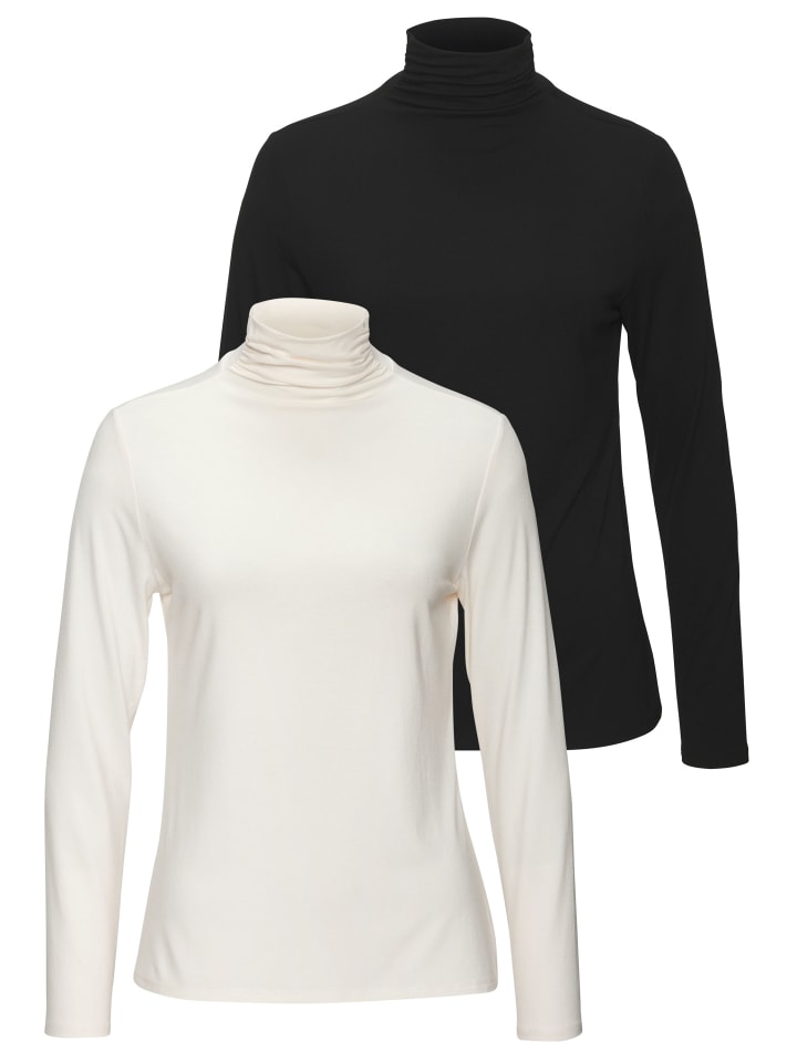 Stehkragenshirt in creme, schwarz
