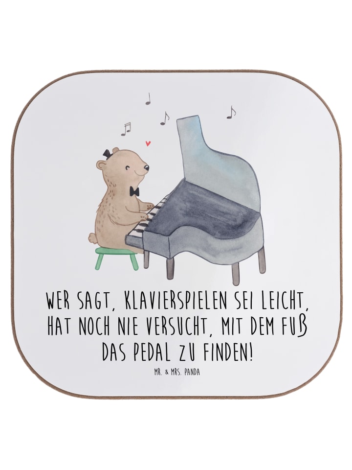 Glasuntersetzer Klavier Herausforderung mit Spruch in Weiß