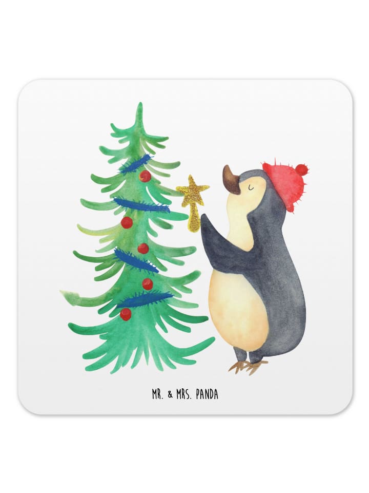 Untersetzer Pinguin Weihnachtsbaum ohne Spruch in Weiß