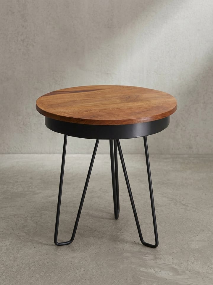 Beistelltisch | Sheesham/Metall, 43x45x43cm, Industrial