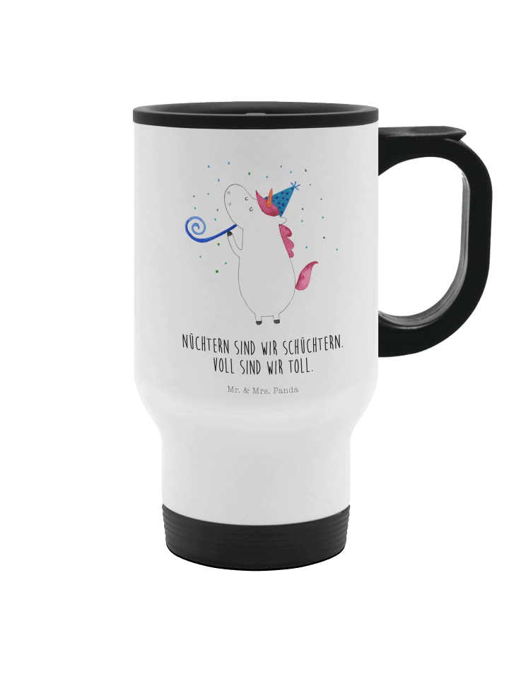 Kaffeebecher Einhorn Party mit Spruch in Weiß