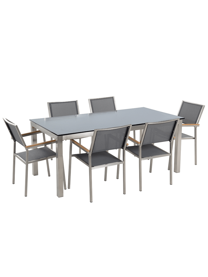 7-tlg Gartentisch Set GROSSETO in Grau/Schwarz/Silber
