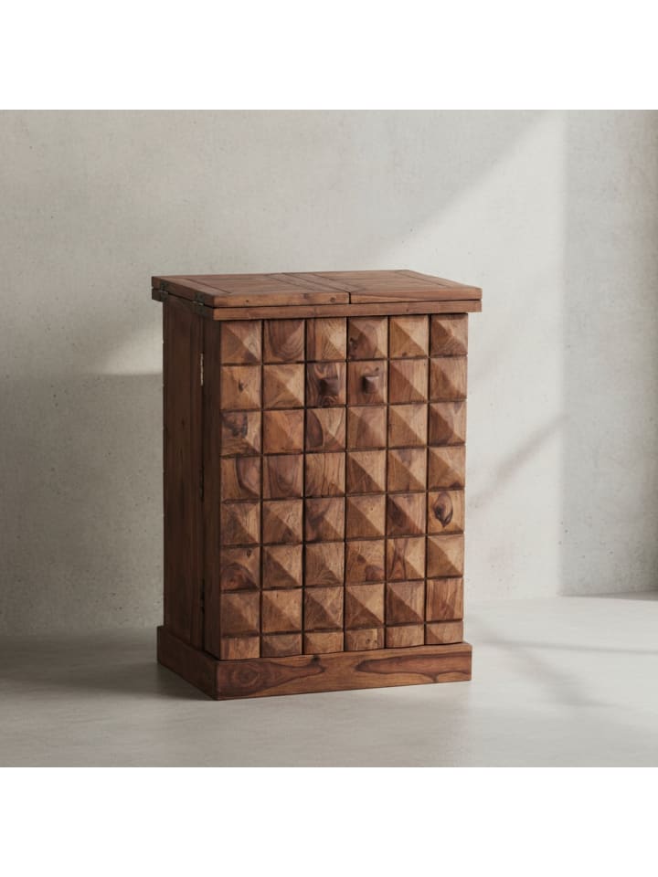 Massivholz Hausbar, ausklappbar, 65x91x50 cm, Barschrank mit Türen in Braun