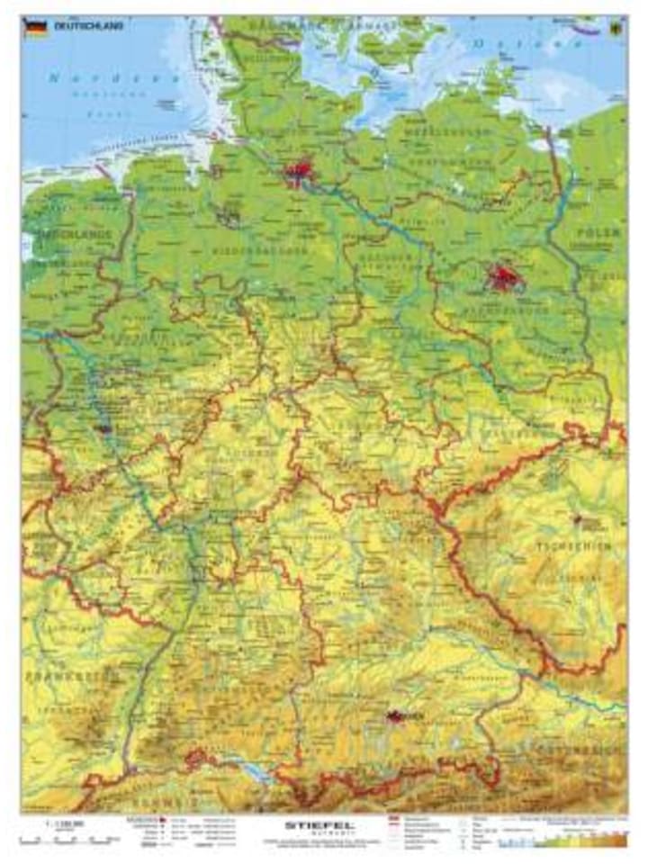 Landkarte/Globus - Stiefel Wandkarte Kleinformat Deutschland, physisch, ohne Me