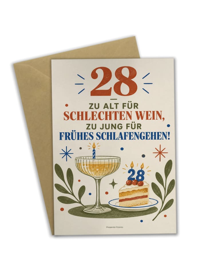 Geburtstagskarte 28. Geburtstag Glas festlich D... in Weiß