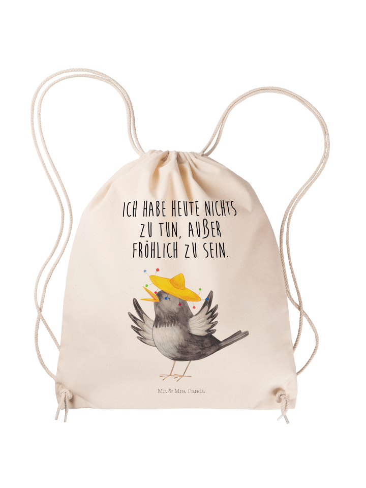 Jutebeutel Rabe Sombrero mit Spruch in Creme