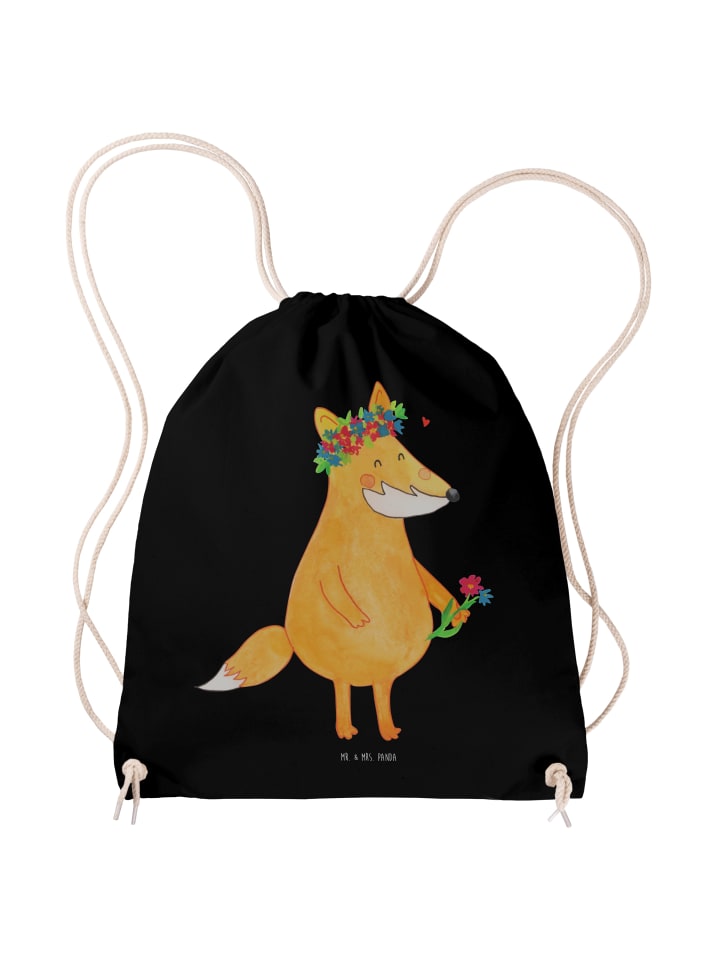 Jutebeutel Fuchs Blumen ohne Spruch in Schwarz