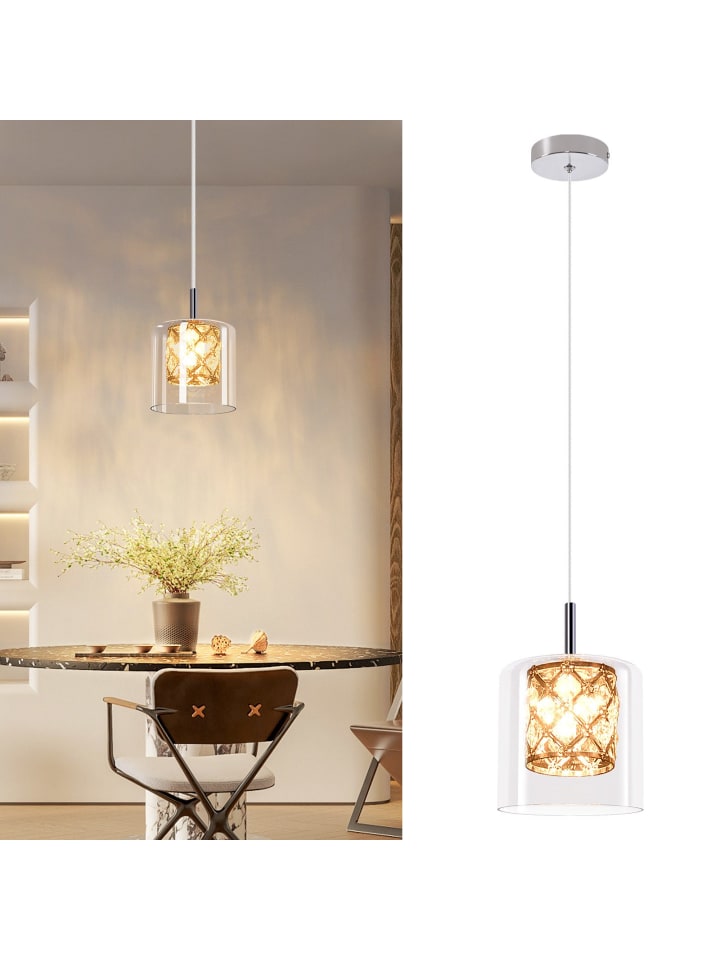 Pendelleuchte 1-flammige G9 in silber Kristall L12cm x H140cm