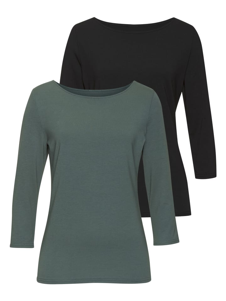3/4-Arm-Shirt in eukalyptus, schwarz