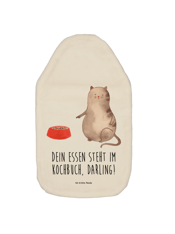 Wärmflasche Katze Fressen mit Spruch in Weiß