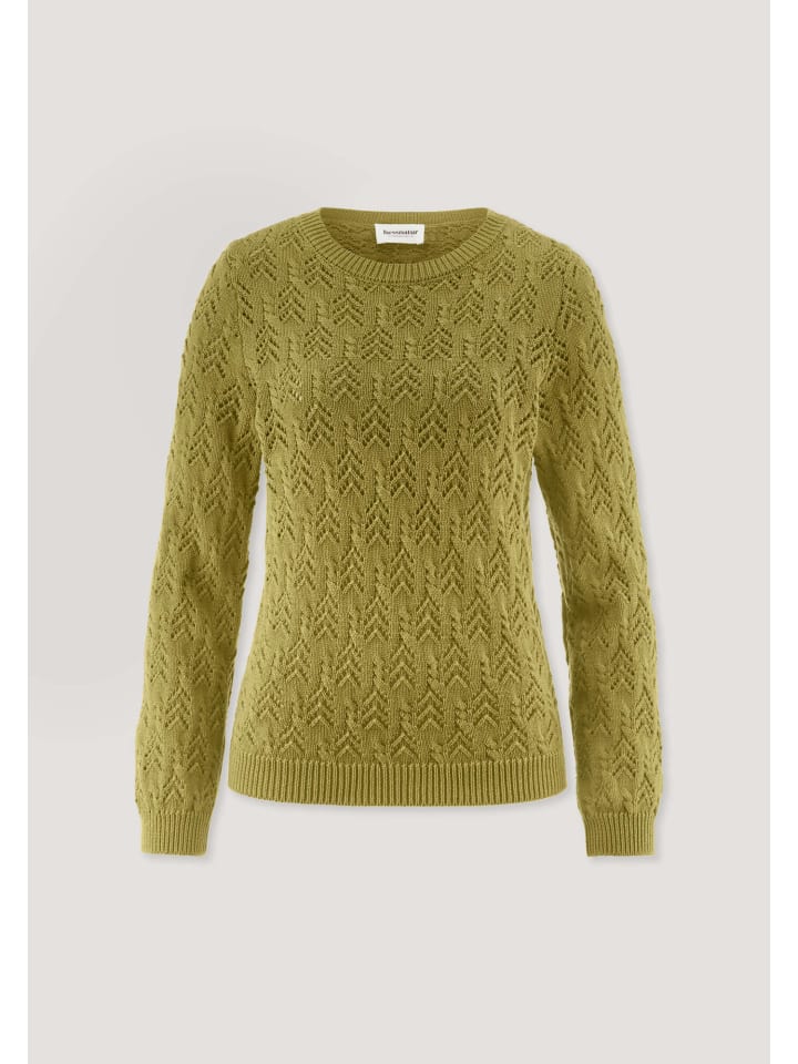 Hessnatur Strick Pullover Regular aus Bio-Baumwolle und Wolle in sommermoos