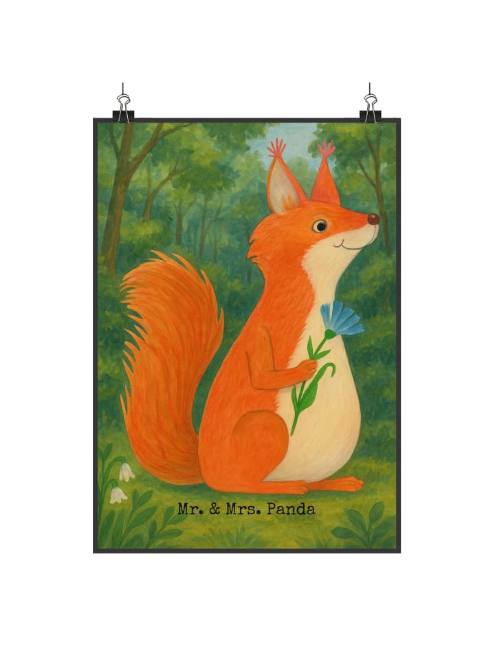 Artprint Eichhörnchen Blume Design ohne Spruch in Weiß