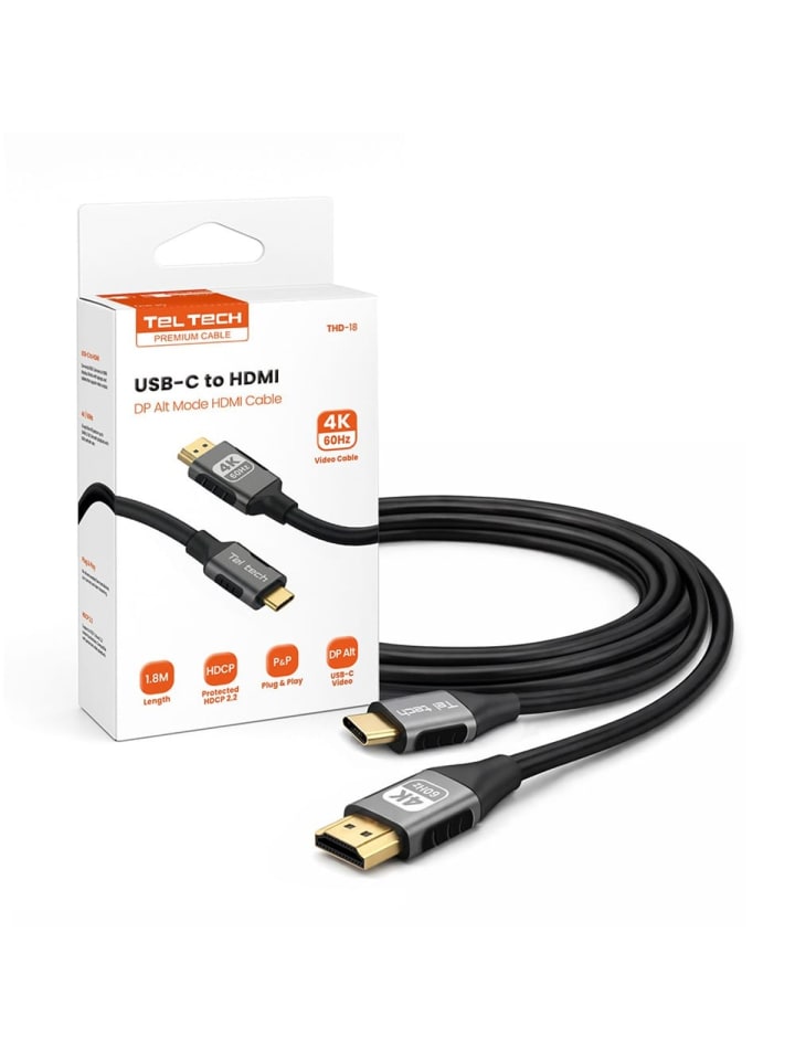 Teltech HDMI-Kabel 4K / 60Hz USB-C - HDMI 1,8m MHL schwarz THD-18