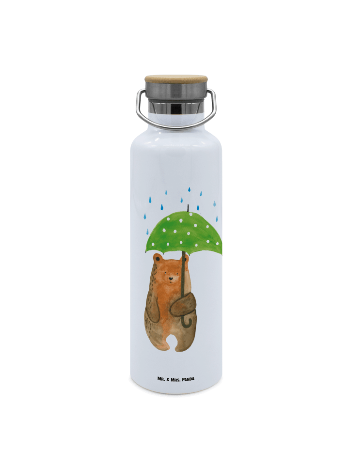 Trinkflasche Bär Regenschirm ohne Spruch in Weiß
