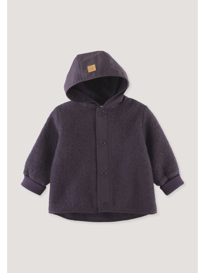 Hessnatur Wollfleece-Jacke mit Patch aus Bio-Merinowolle in dunkle traube