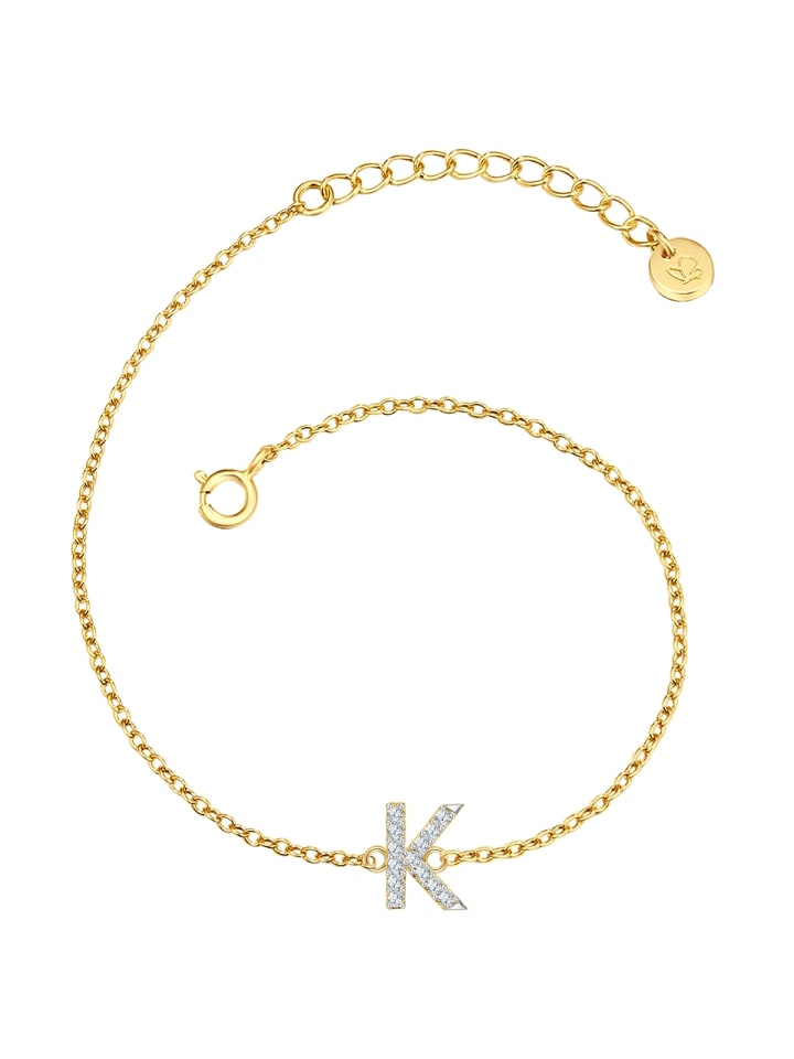 Armband Buchstabe K aus Sterling Silber mit Zirkonia in gelbgold