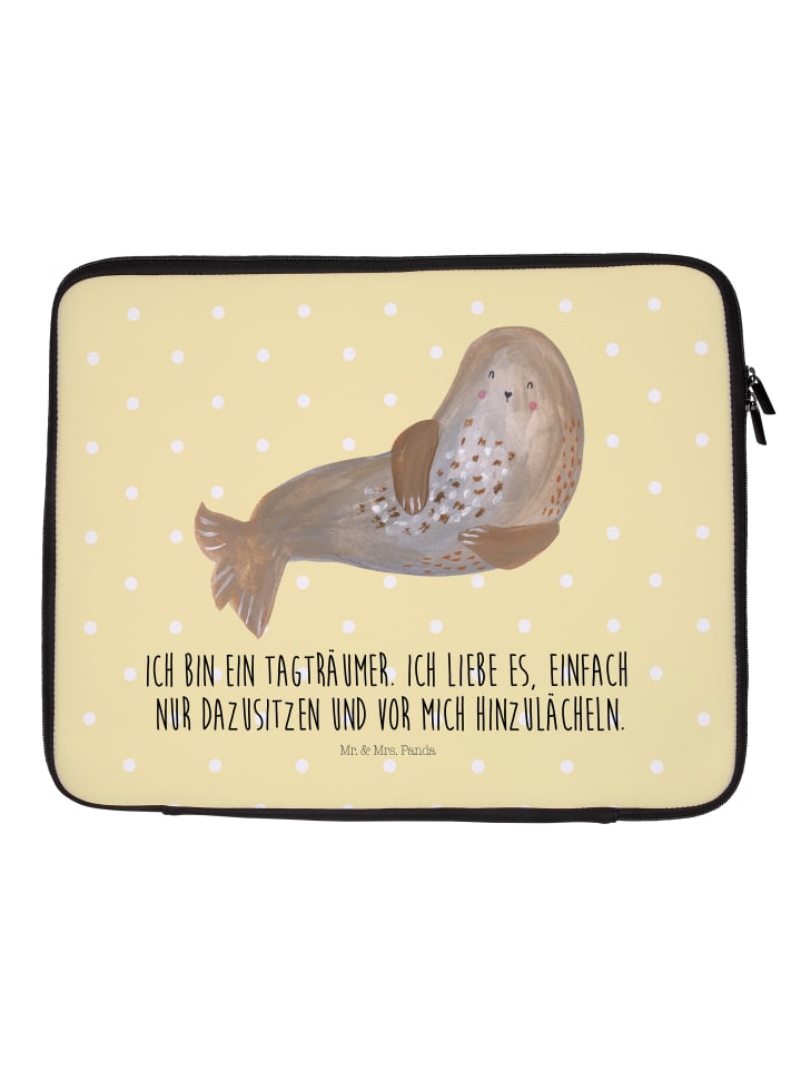 Laptop Tasche Robbe Lachen mit Spruch in Gelb Pastell