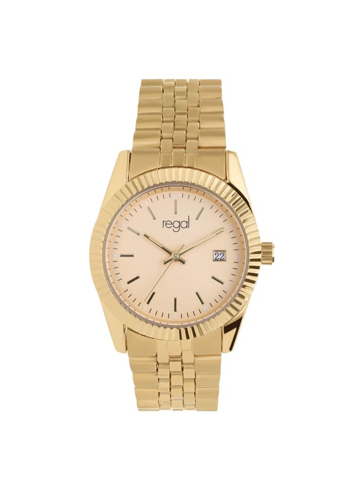Stahl Quarzuhr Regal Gold