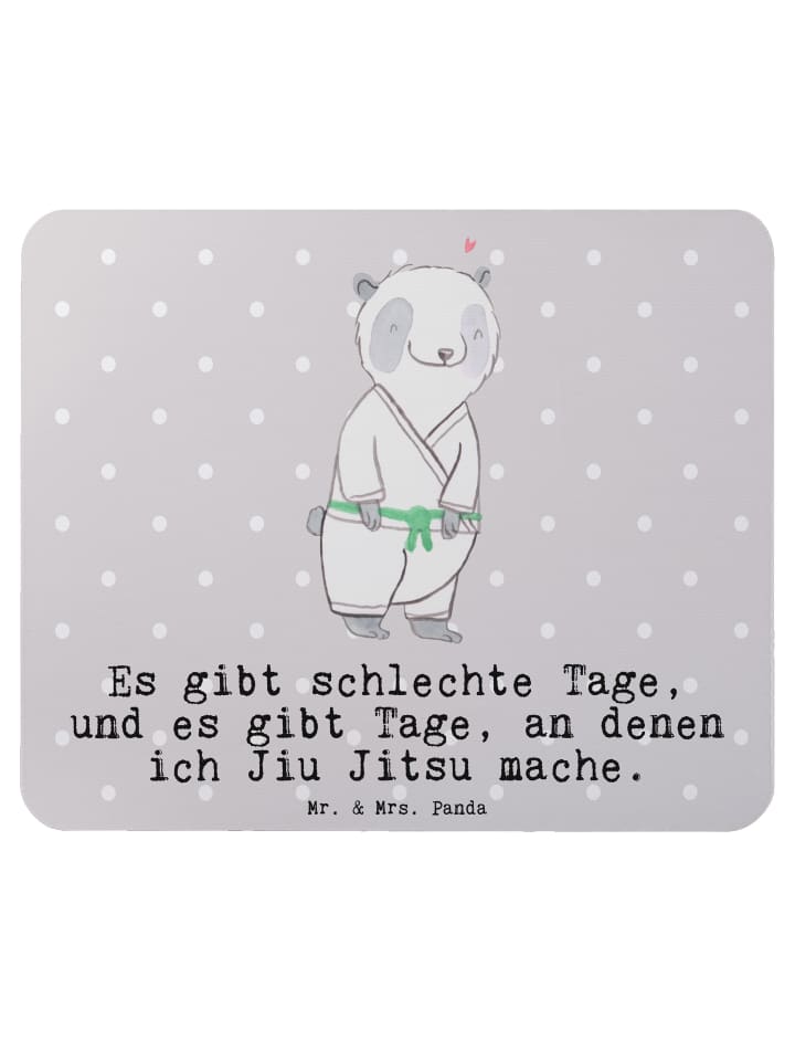 Mouse-Pad Panda Jiu Jitsu mit Spruch in Grau Pastell