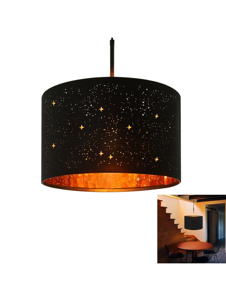 Pendelleuchte 1-flammige E27 in Schwarz Sternenhimmel mit Stofflampenschirm