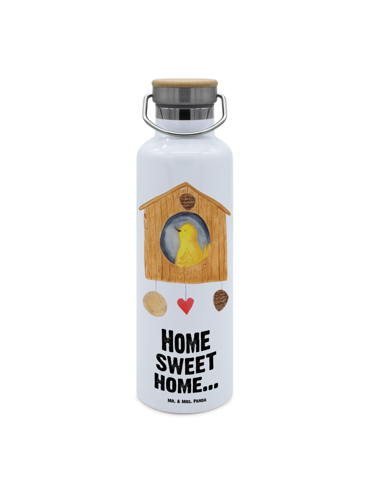 Trinkflasche Edelstahl Vogelhaus Home mit Spruch in Weiß