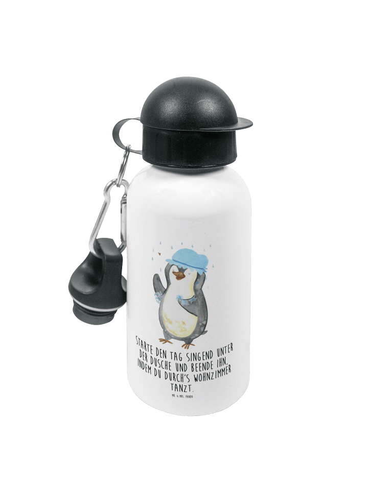 Wasserflasche Pinguin Duschen mit Spruch in Weiß
