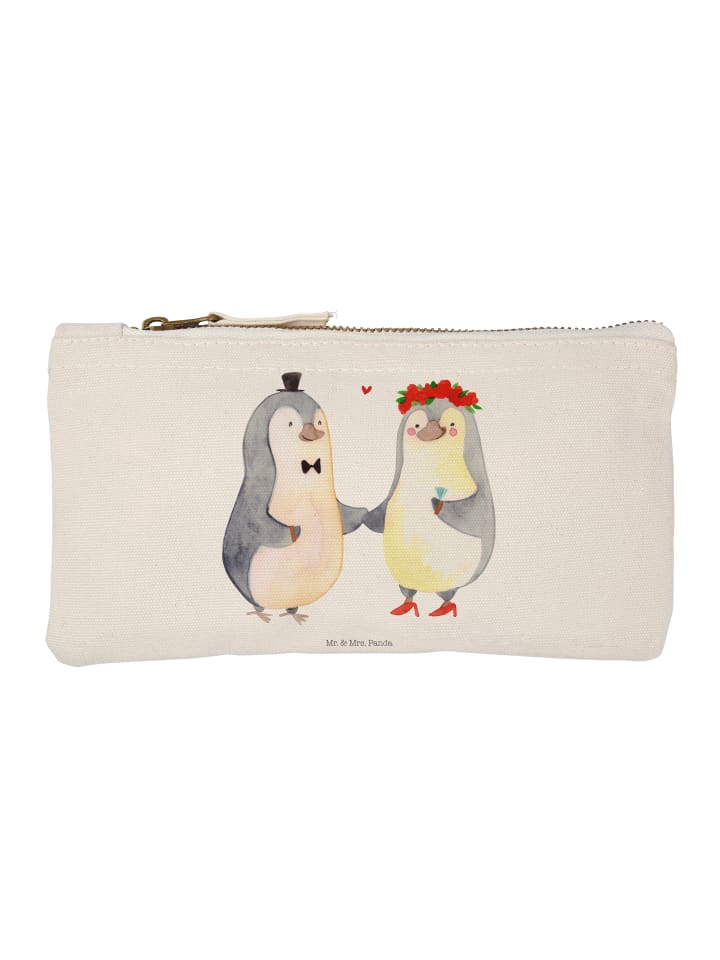 Kosmetiktasche Pinguin Heirat ohne Spruch in Weiß