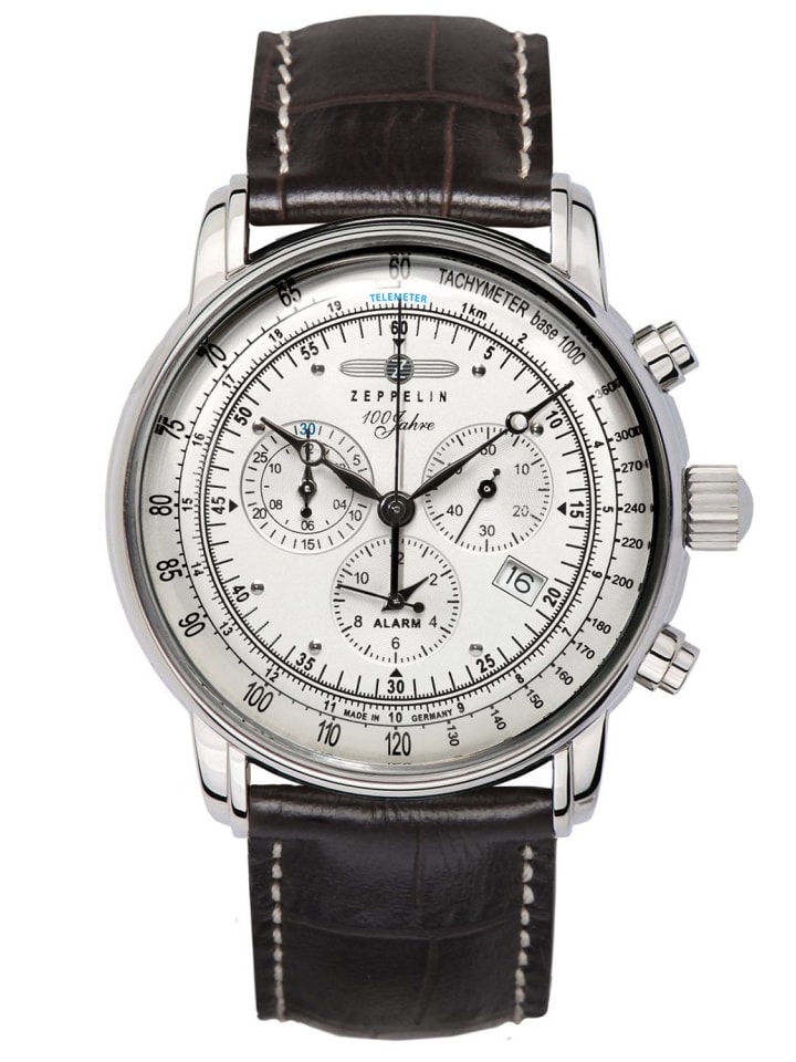 Graf Zeppelin Chronograph Herrenuhr Silber / Braun
