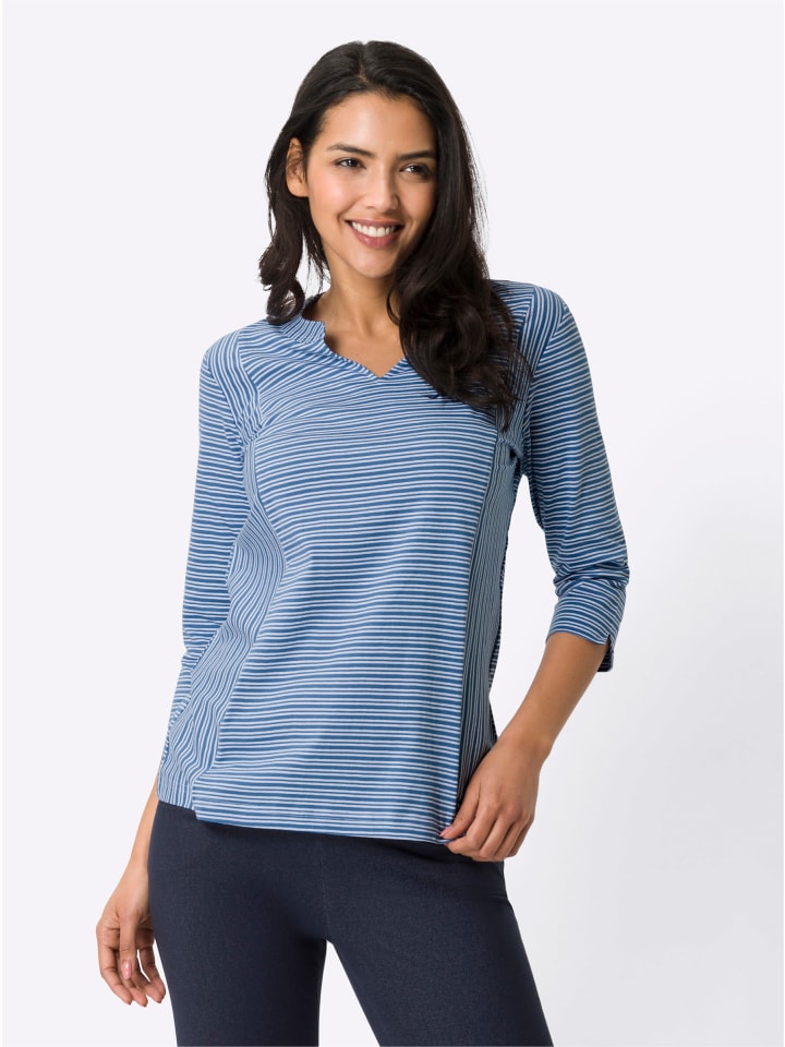 Freizeitshirt in mittelblau-weiß-gestreift