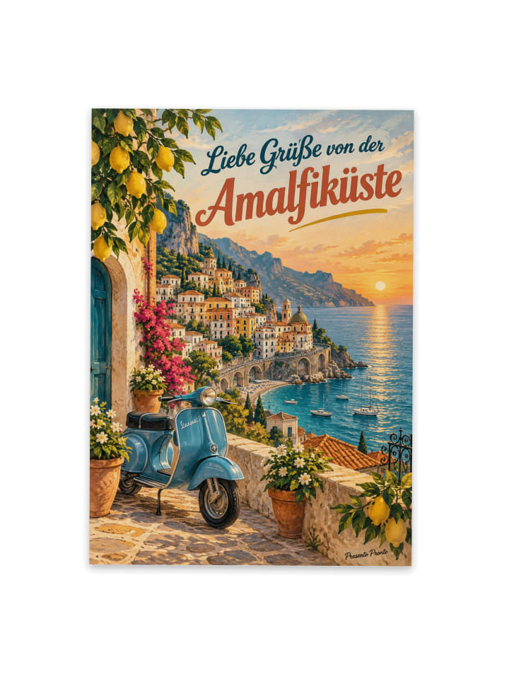 Postkarte Amalfiküste Vintage Design mit Spruch in Weiß