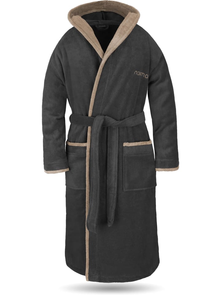 Unisex Baumwoll-Bademantel Rob in Schwarz/Beige