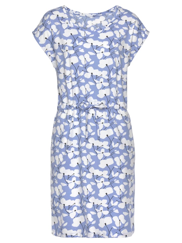 Jerseykleid in blau-creme-bedruckt