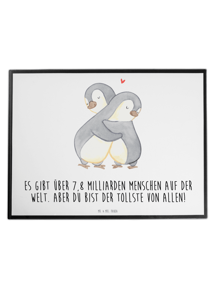 Schreibunterlage Pinguine Kuscheln mit Spruch in Weiß