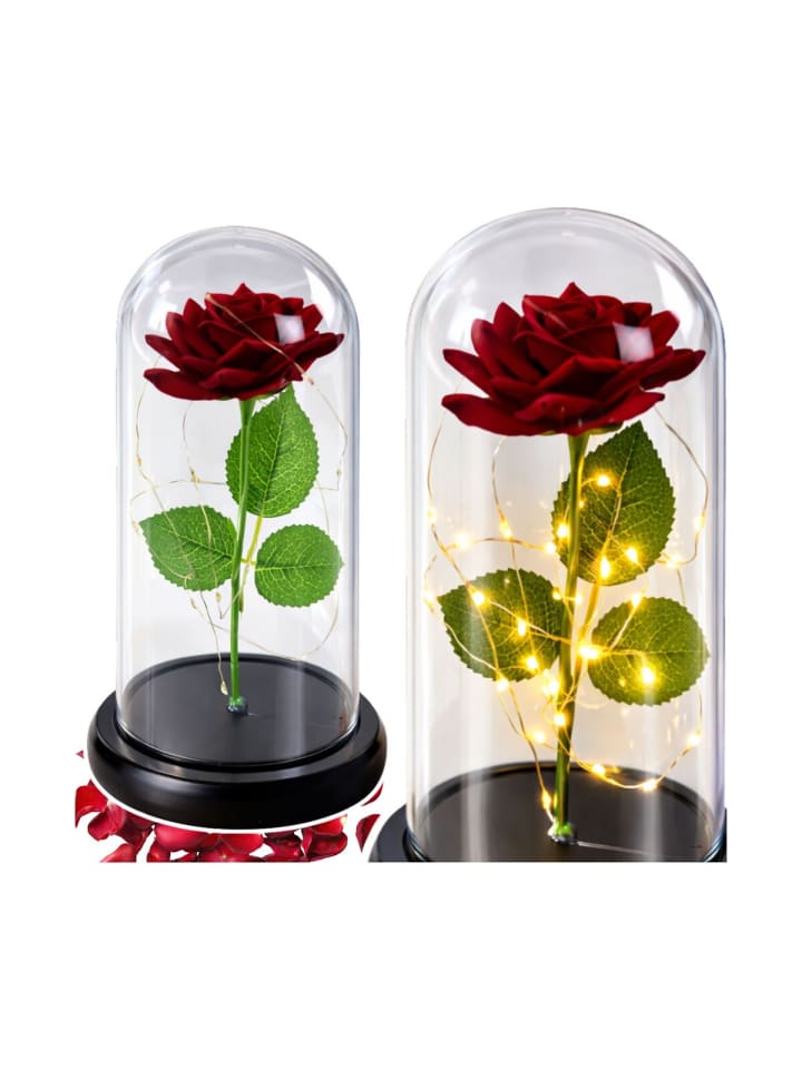 Ewige Rose Glaskuppel LED Rot 21 cm Deko Geschenk