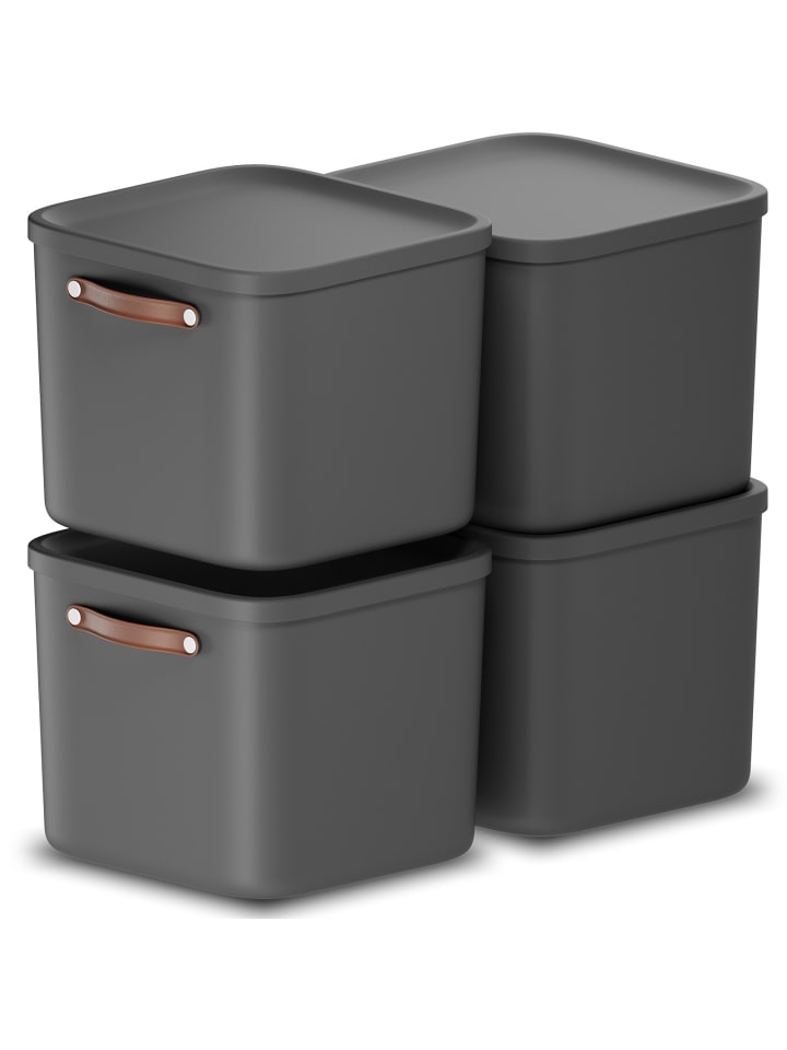4er-Set Kiste mit Deckel Maloja 40l in Holzkohle schwarz ged.