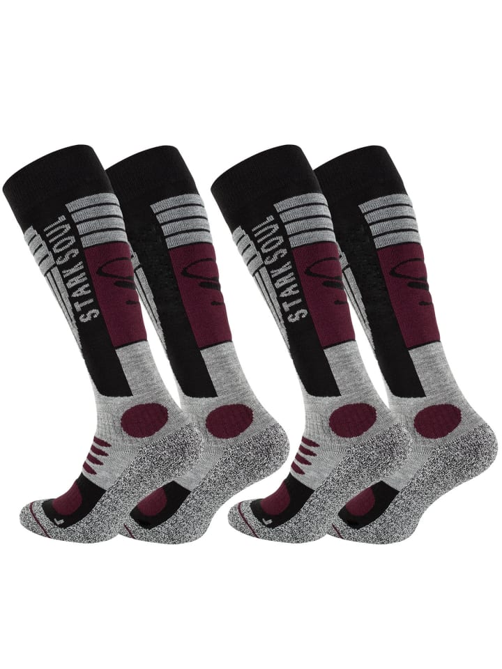 Ski & Snowboard Socken 2 Paar, mit Spezialpolsterung in Grau-Schwarz-Bordaux
