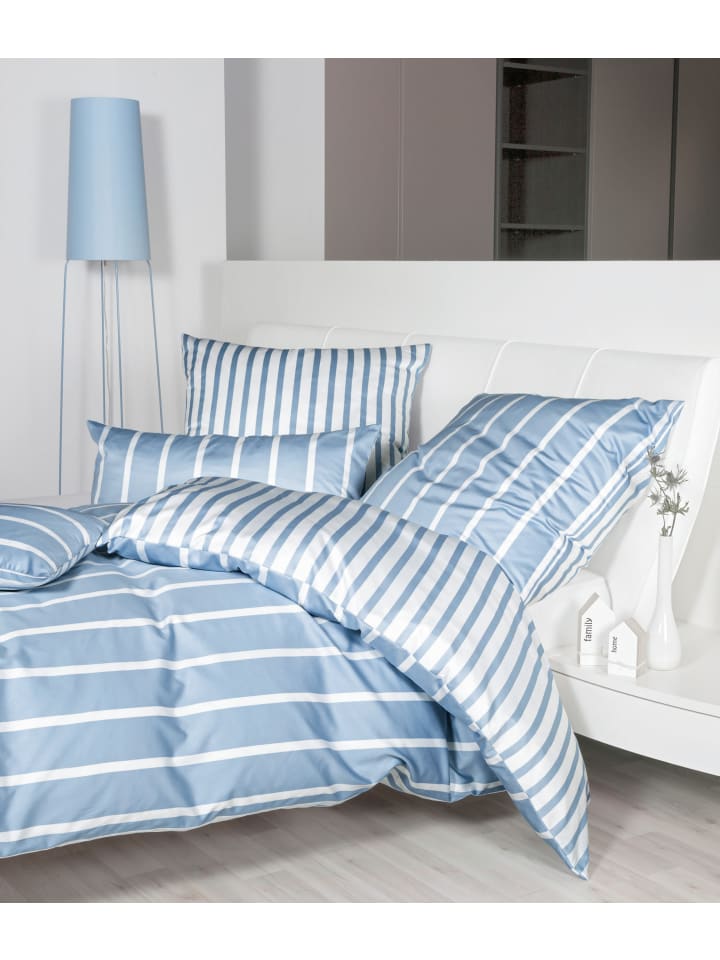 Baumwoll Bettwäsche Modernclassic Streifenlook in perlblau